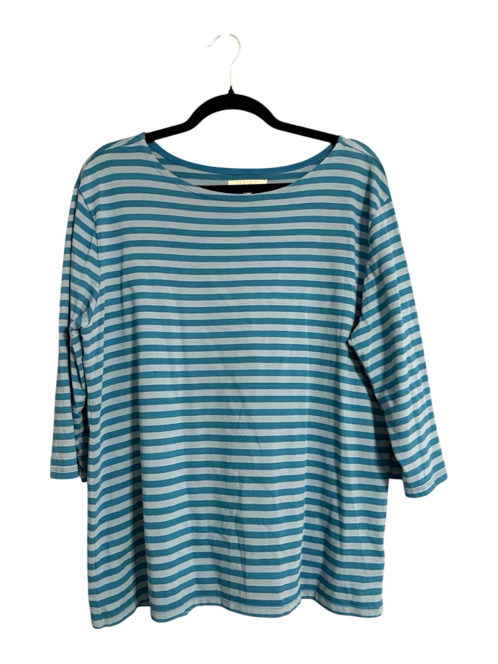 Seasalt Cornwall Sailor Top Organic Cotton Blue Stripe Boat Neck Tee US 14